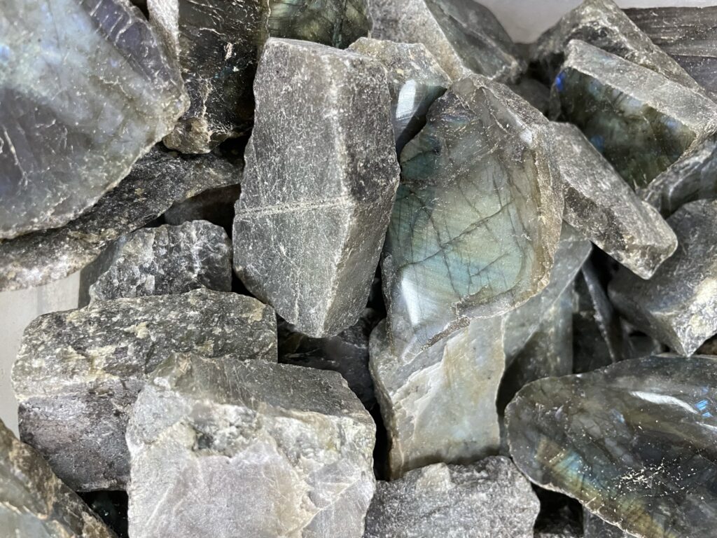 Raw Labradorite stones known for intuitive insight and spiritual awakening