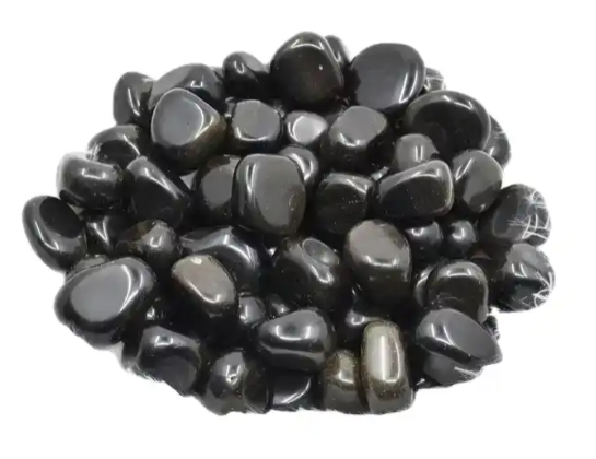 Tumbled Black Obsidian stones used for powerful energetic protection and grounding