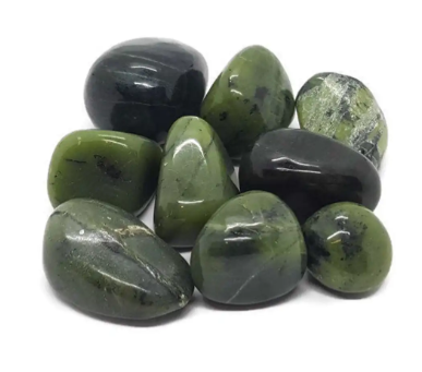 Tumbled Nephrite Jade stones associated with abundance, harmony, and wise growth