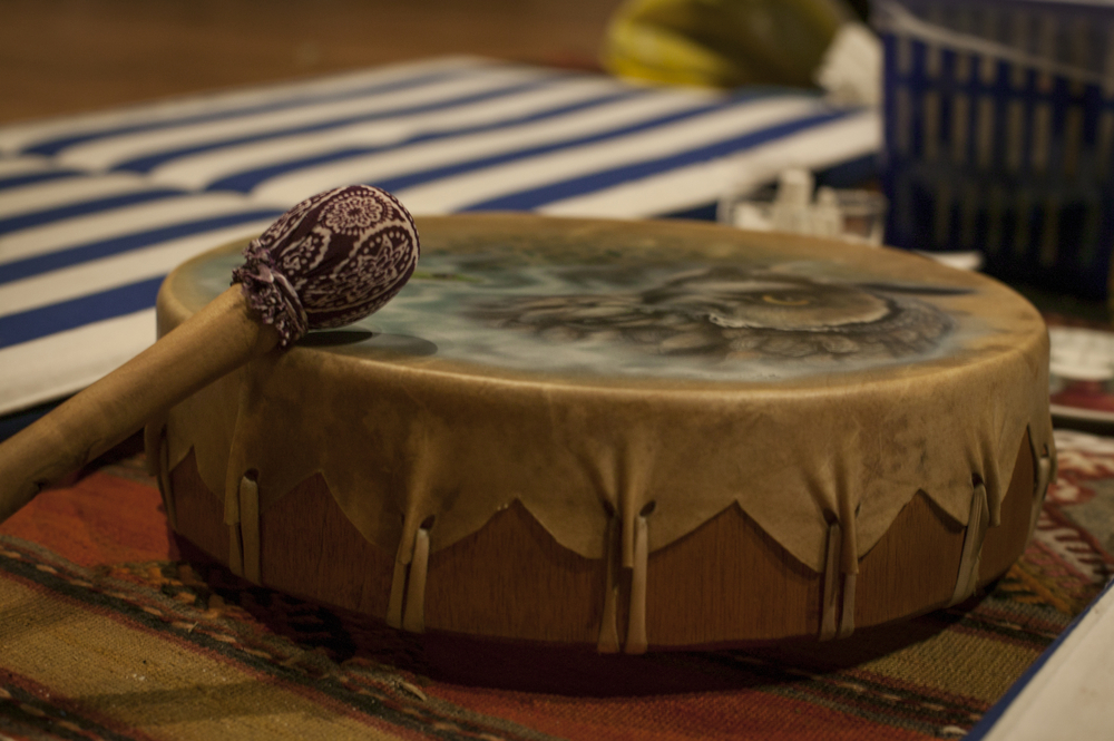 Shamanic drum used in sound healing and spiritual energy cleansing