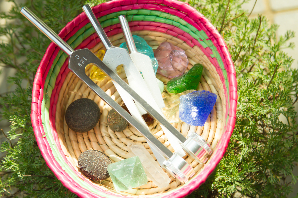 Tuning forks and crystals used for sound cleansing and vibrational healing