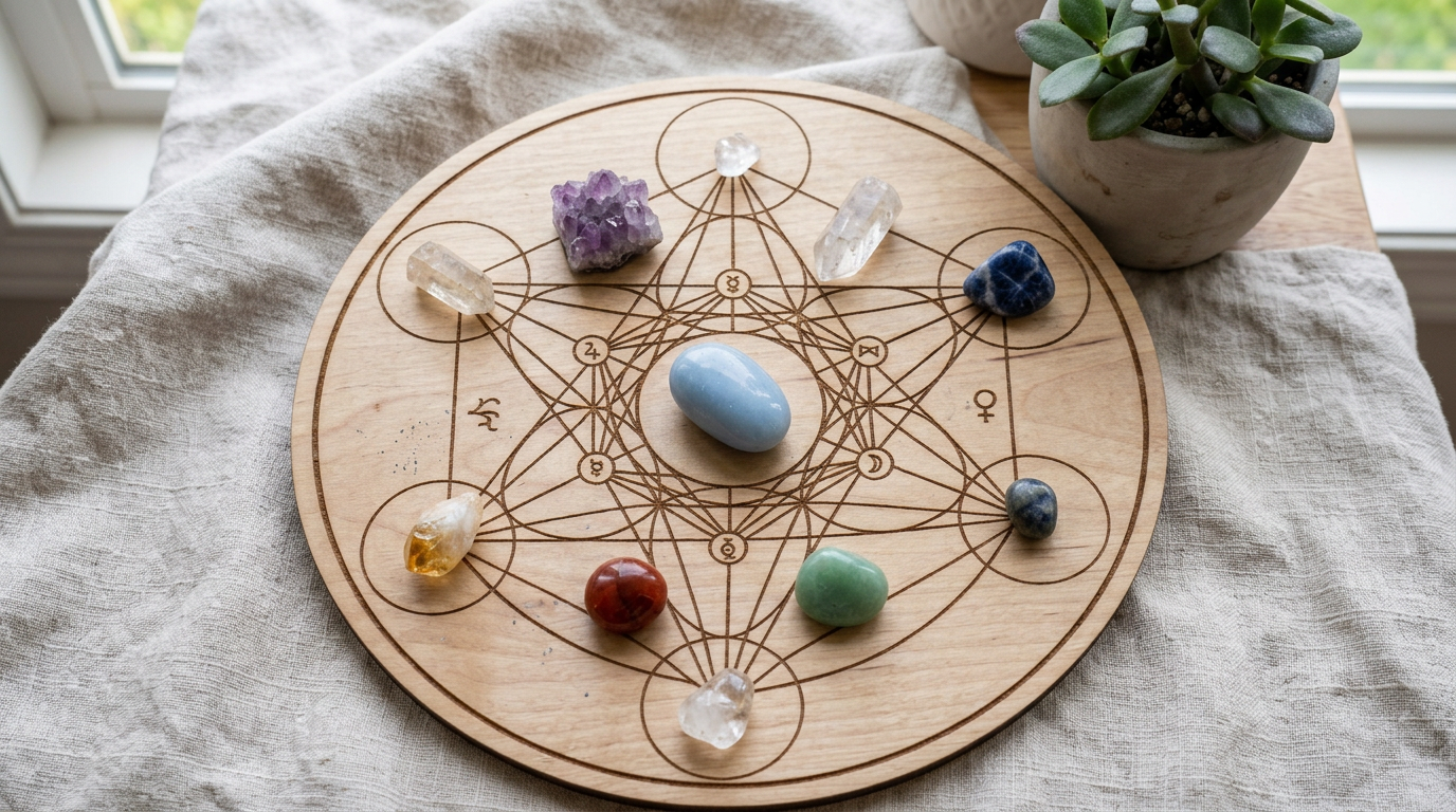 Crystal grid with Angelite stone